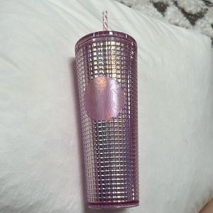 NWT Starbucks Iridescent Pink Silver Bubblegum Grid Cold Cup Tumbler
